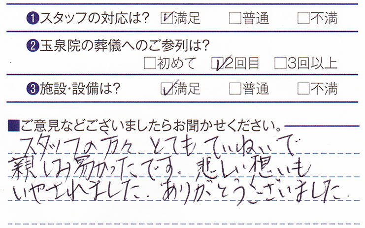 下長玉泉院　I様のお声ありがとうございます。